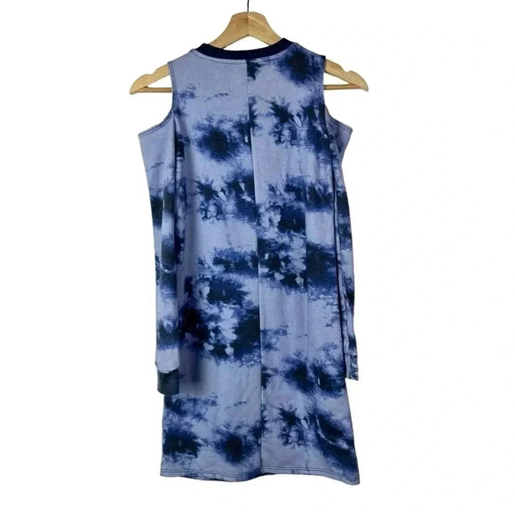 White Fawn Blue Tie Dye Cold Shoulder Long Sleeve Mini Dress M - Picture 2 of 4